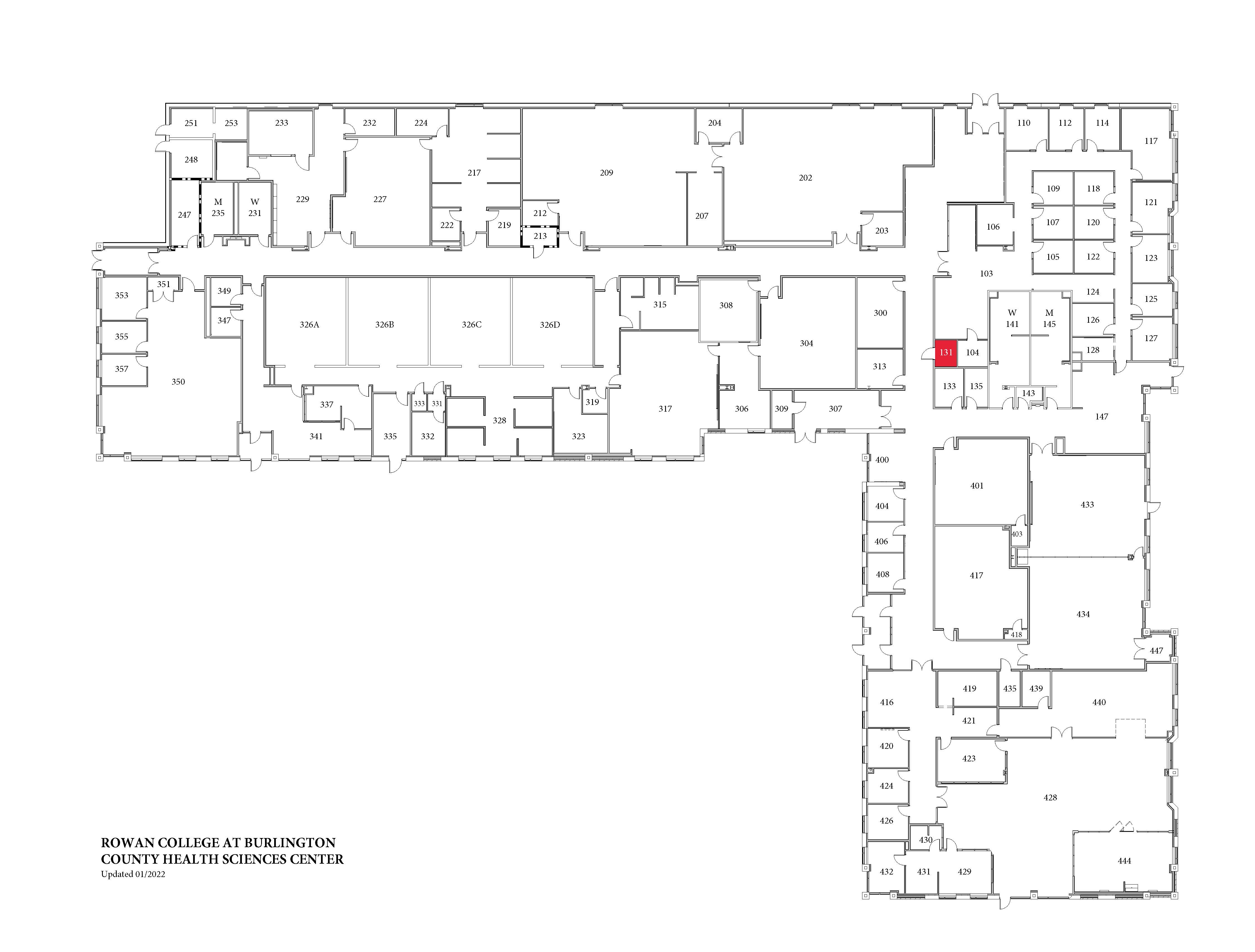 floor plan of Health Sciences Center showing lactation room (131) location