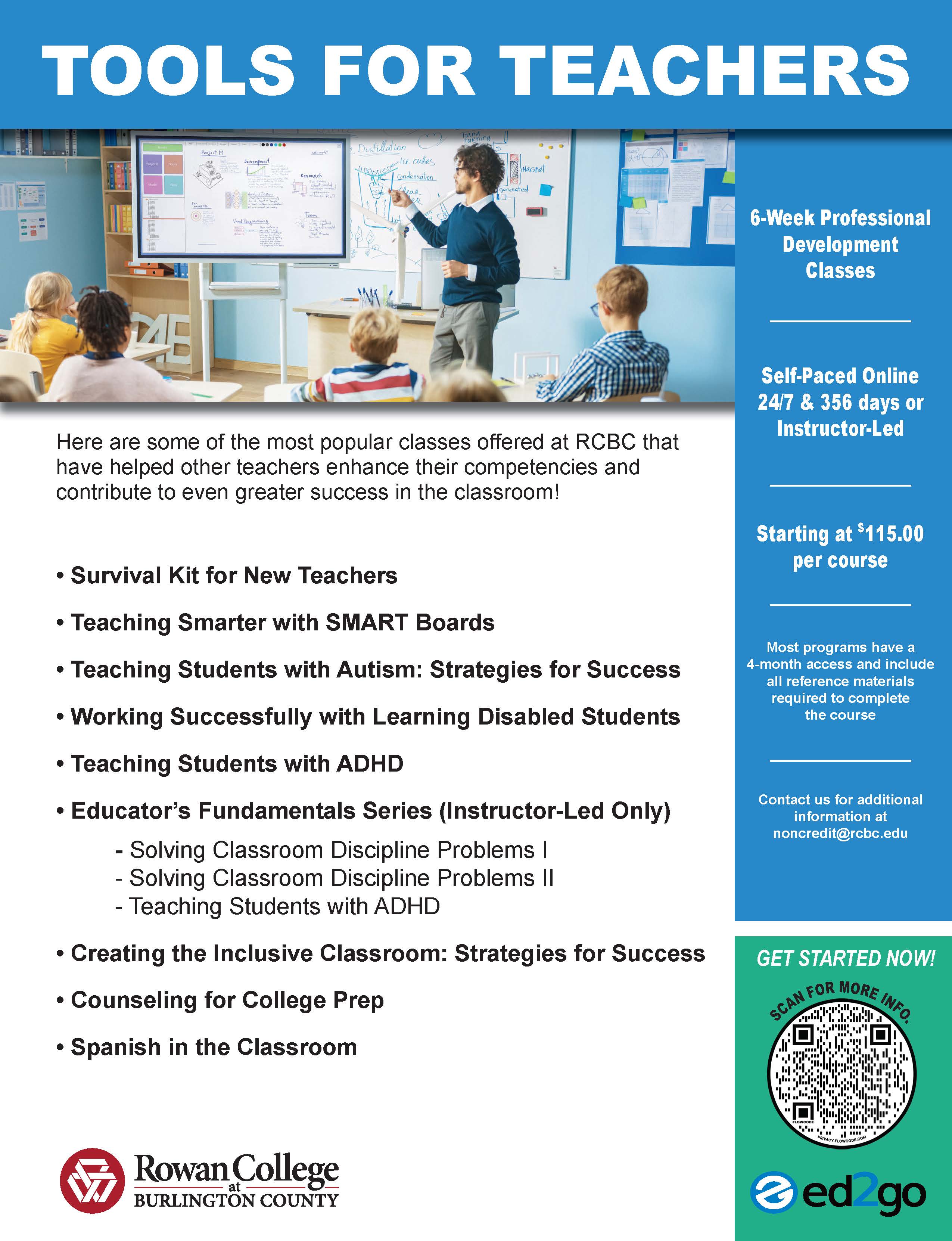 Tools For Teachers educational flyer promoting Workforce Development educational course offerings