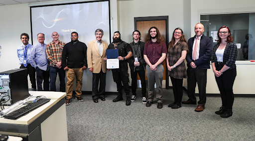 Picture of RCBC's award-winning student cybersecurity team with county and college officials.