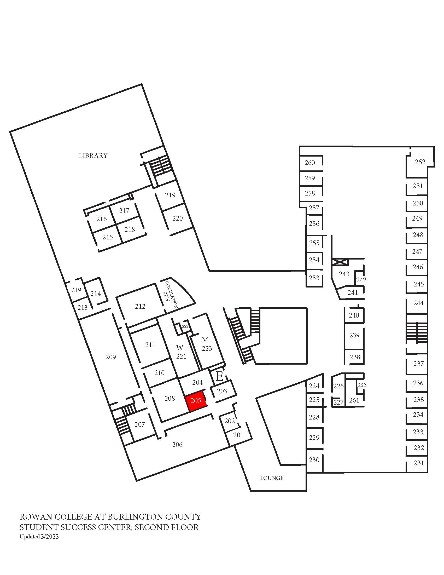 Floor plans of the Student Success Center locating Lactation Room (205)
