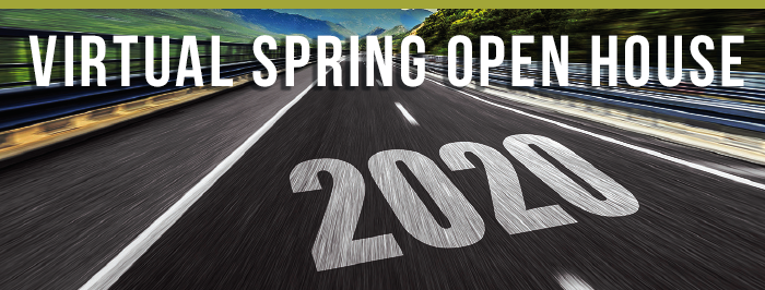 Spring Open House text overlaying empty road